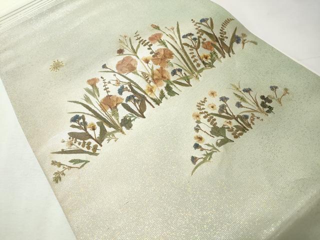 平和屋着物◎九寸開き名古屋帯 草花文 押し花 正絹 逸品 CABH8607qe