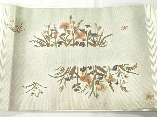 平和屋着物◎九寸開き名古屋帯 草花文 押し花 正絹 逸品 CABH8607qe