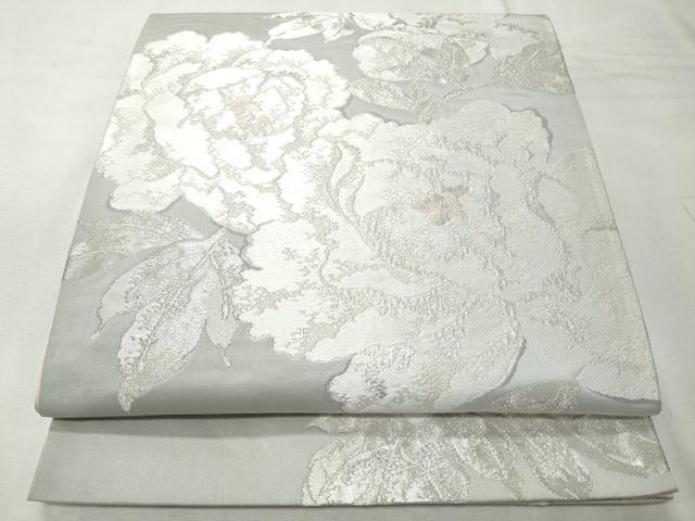 平和屋着物◎六通柄袋帯 牡丹 銀糸 正絹 逸品 CABH8635qe
