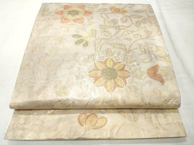 平和屋着物◎六通柄袋帯 ふくれ織 花唐草文 金糸 引箔 正絹 逸品 CABH8637qe