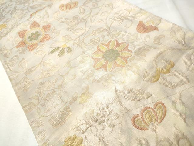 平和屋着物◎六通柄袋帯 ふくれ織 花唐草文 金糸 引箔 正絹 逸品 CABH8637qe