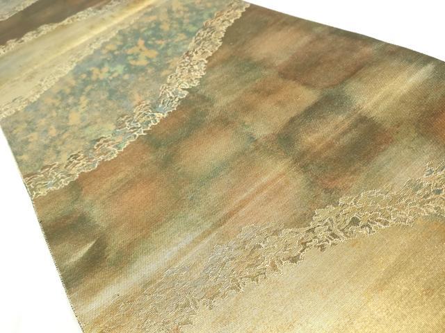 平和屋着物◎西陣 服部織物謹製 六通柄袋帯 こはく錦 手工芸 霞枝松文 引箔 正絹 逸品 CABH8683qe