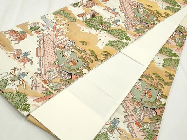 平和屋着物◎六通柄袋帯 唐織 人物風景文 金糸 正絹 逸品 CABH8687qe