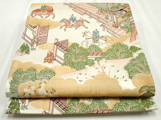 平和屋着物◎六通柄袋帯 唐織 人物風景文 金糸 正絹 逸品 CABH8687qe
