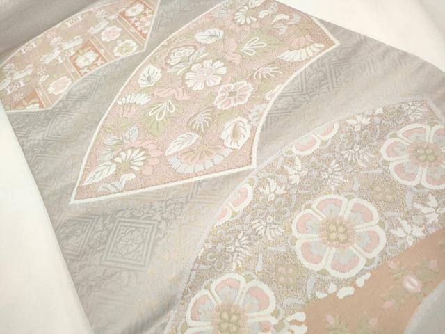 平和屋着物◎六通柄袋帯 地紙向かい鳥花文 金糸 正絹 逸品 CABH8690qe