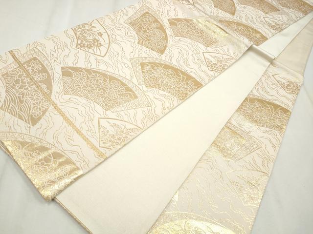 平和屋着物◎六通柄袋帯 地紙重ね草花文 金糸 正絹 逸品 CABH8692qe