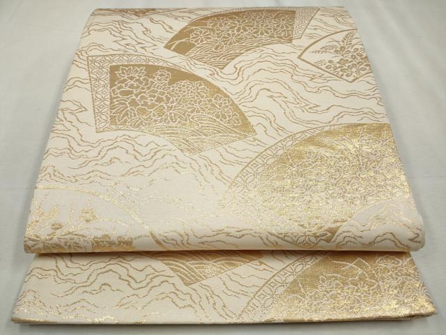 平和屋着物◎六通柄袋帯 地紙重ね草花文 金糸 正絹 逸品 CABH8692qe