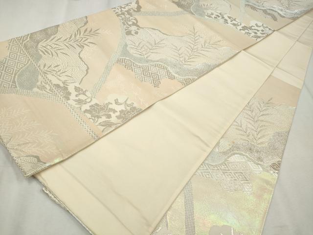 平和屋着物◎六通柄袋帯 花唐草文 銀糸 正絹 逸品 CABH8696qe