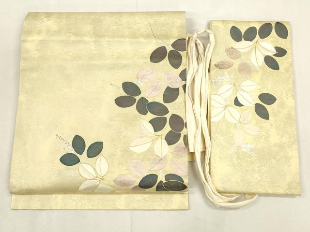 平和屋着物◎つけ帯 駒刺繍 枝葉文 銀彩 正絹 逸品 CABH8703qe