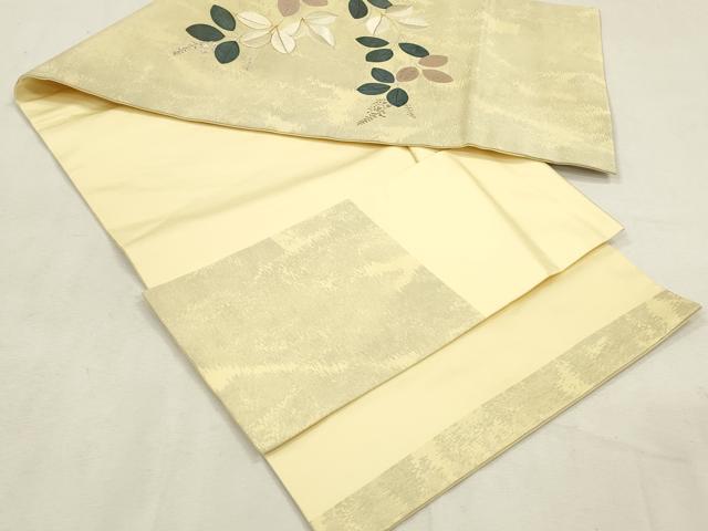 平和屋着物◎つけ帯 駒刺繍 枝葉文 銀彩 正絹 逸品 CABH8703qe