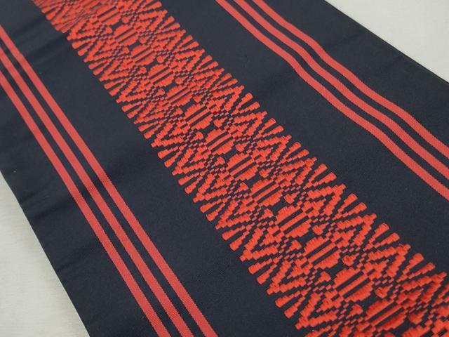 平和屋着物◎本場筑前博多織 両面 半幅帯 献上 正絹 逸品 CABH8723qe