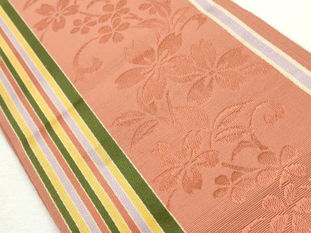 平和屋着物◎本場筑前博多織 半幅帯 草花文 正絹 逸品 CABH8728qe