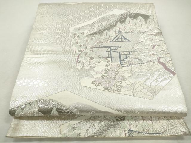 平和屋着物◎六通柄袋帯 唐織 風景文 プラチナ純銀箔二重織 正絹 逸品 CABH8732qe