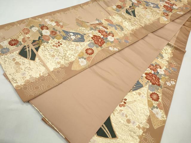 平和屋着物◎六通柄袋帯 唐織 短冊草花文 金糸 正絹 逸品 CABH8742qe