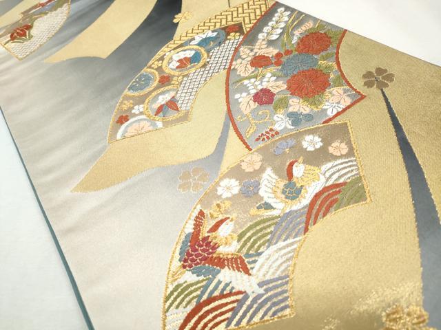 平和屋着物◎六通柄袋帯 地紙鴛鴦花蝶文 金銀糸 正絹 逸品 CABH8744qe