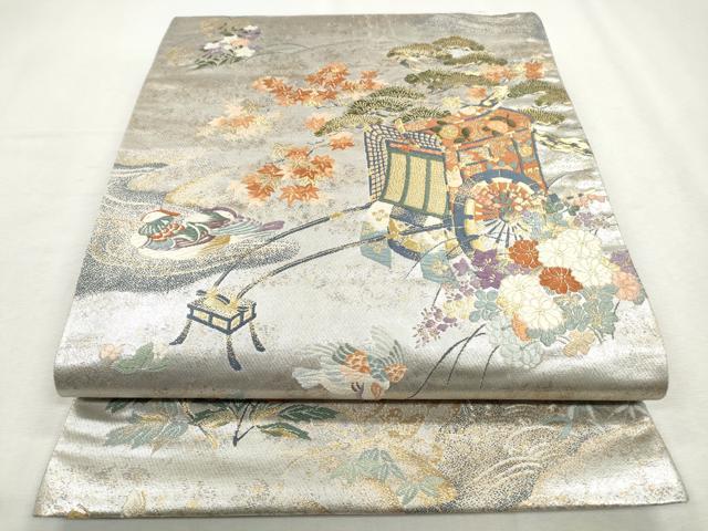平和屋着物◎六通柄袋帯 唐織 御所解庭園紋 金糸 引箔 正絹 逸品 CABH8748qe