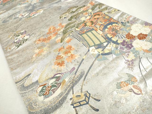 平和屋着物◎六通柄袋帯 唐織 御所解庭園紋 金糸 引箔 正絹 逸品 CABH8748qe