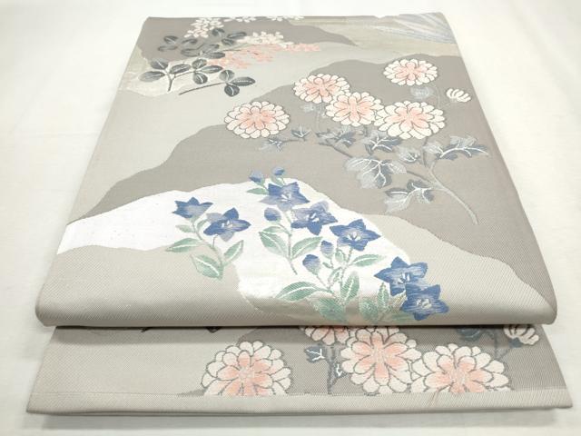 平和屋着物◎六通柄袋帯 唐織 草花文 銀糸 正絹 逸品 CABH8757qe