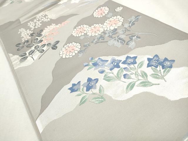 平和屋着物◎六通柄袋帯 唐織 草花文 銀糸 正絹 逸品 CABH8757qe