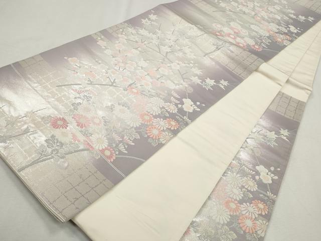 平和屋着物◎六通柄袋帯 唐織 草花文 銀糸 引箔 正絹 逸品 CABH8759qe