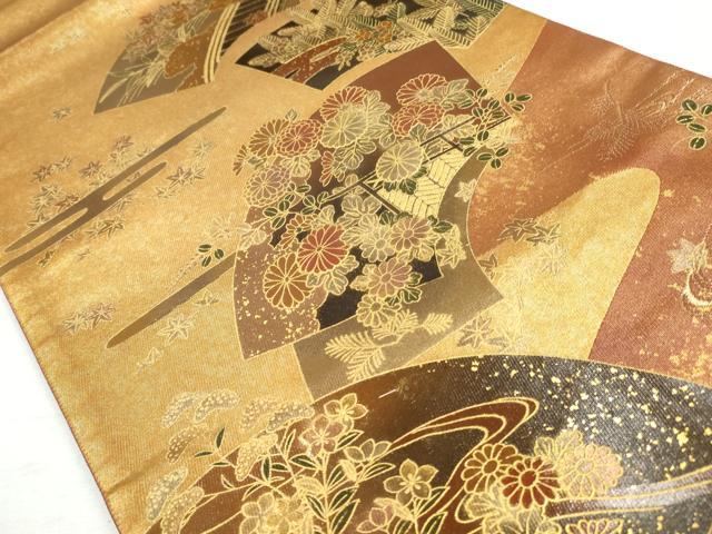 平和屋着物◎六通柄袋帯 彩華雅扇文 金彩 引箔 正絹 逸品 CABH8764qe