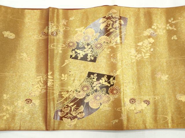 平和屋着物◎六通柄袋帯 彩華雅扇文 金彩 引箔 正絹 逸品 CABH8764qe