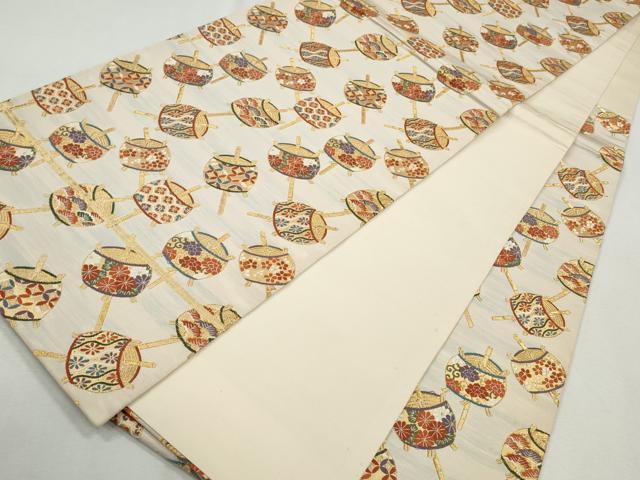 平和屋着物◎六通柄袋帯 唐織 糸巻吉祥花文 金糸 正絹 逸品 CABH8772qe