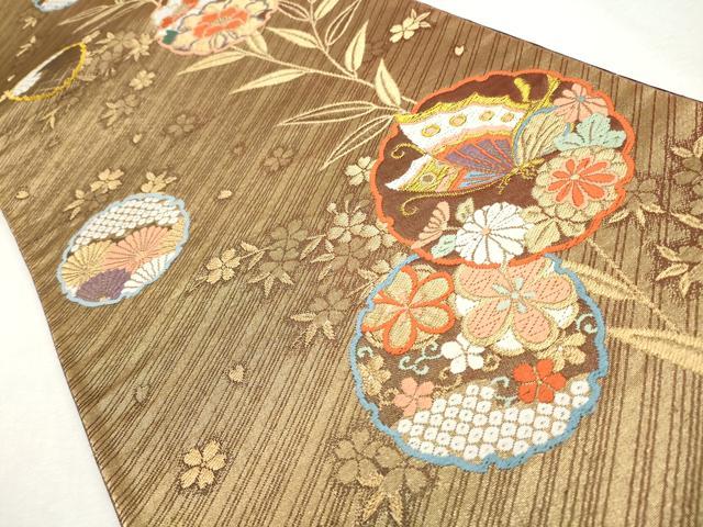平和屋着物◎六通柄袋帯 唐織 雪輪舞蝶文 金糸 正絹 逸品 CABH8777qe
