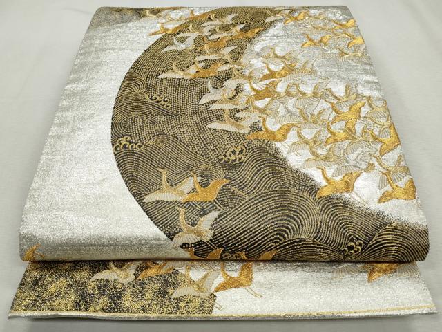 平和屋着物◎六通柄袋帯 飛鶴遊月 金銀糸 正絹 逸品 CABH8778qe