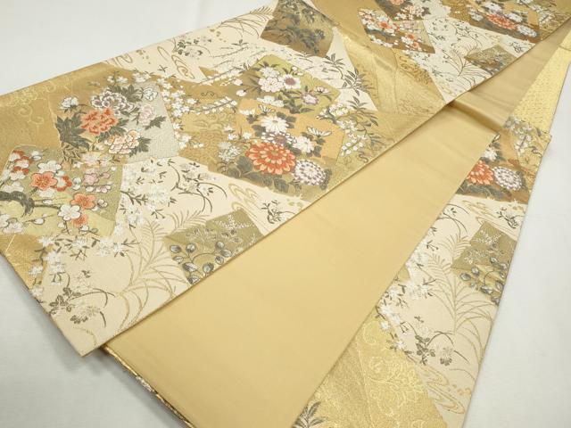 平和屋着物◎六通柄袋帯 唐織 色紙重ね草花文 金銀糸 正絹 逸品 CABH8779qe