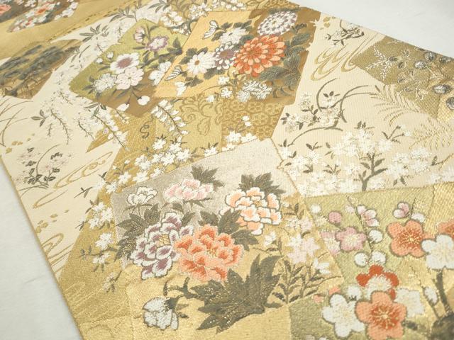 平和屋着物◎六通柄袋帯 唐織 色紙重ね草花文 金銀糸 正絹 逸品 CABH8779qe