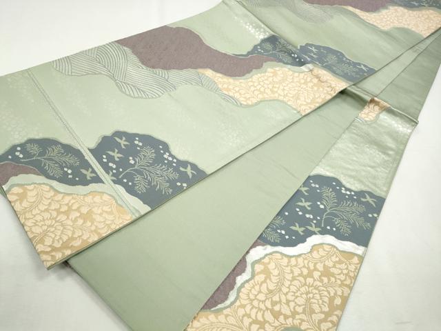 平和屋着物◎六通柄袋帯 唐織 流水飛鶴文 銀糸 正絹 逸品 CABH8780qe
