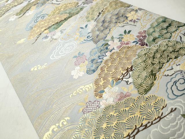 平和屋着物◎六通柄袋帯 唐織 波涛松並文 御所解文様 金糸 正絹 逸品 CABH8784qe