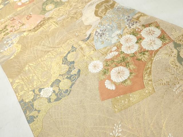 平和屋着物◎西陣 服部織物謹製 六通柄袋帯 唐織 地紙草花文 金糸 正絹 逸品 CABH8790qe