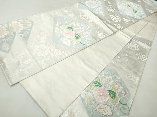 平和屋着物◎六通柄袋帯 唐織 唐草華菱文 銀糸 正絹 逸品 CABH8798qe