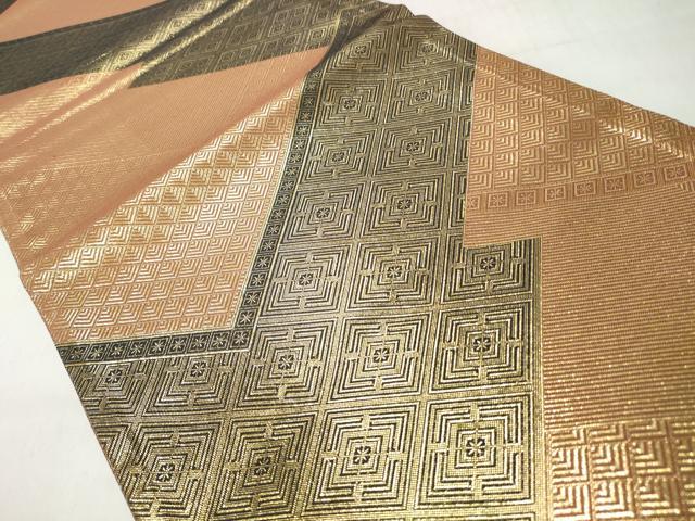 平和屋着物◎両面 全通柄袋帯 色紙重ね文 金糸 正絹 逸品 CABH8800qe