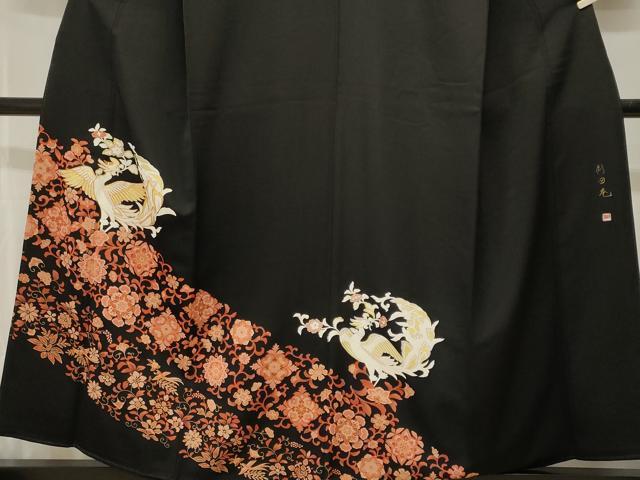平和屋着物■豪華色留袖 作家物 駒刺繍 鳳凰花唐草文 金彩 正絹 逸品 CABH8816ev