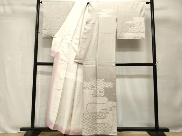 平和屋着物■訪問着 刺繍 絞り 絵絣青海波文 銀糸 正絹 逸品 CABH8823ev