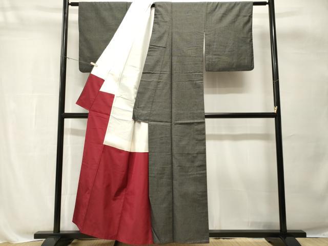 平和屋着物■上質な紬 絣文様 黒地 正絹 逸品 CABH8824ev