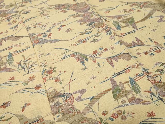 平和屋着物■上質な小紋 風景舞蝶花文 金彩 正絹 逸品 CABH8835ev