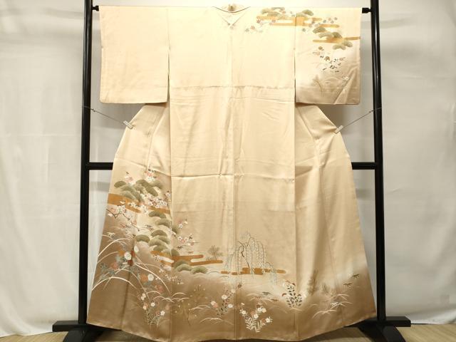 平和屋着物■訪問着 駒刺繍 芝草松竹梅花文 暈し染め 金彩 正絹 逸品 CABH8836ev