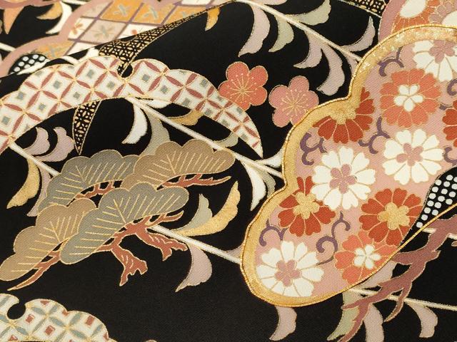 平和屋着物■豪華黒留袖 駒刺繍 雪芝松花文 金彩 正絹 逸品 CABH8859ev