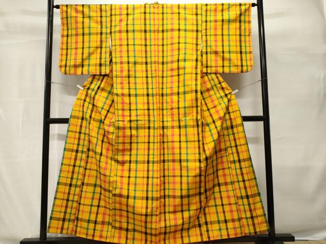 平和屋着物■上質な紬 格子柄 正絹 逸品 CABH8871ev