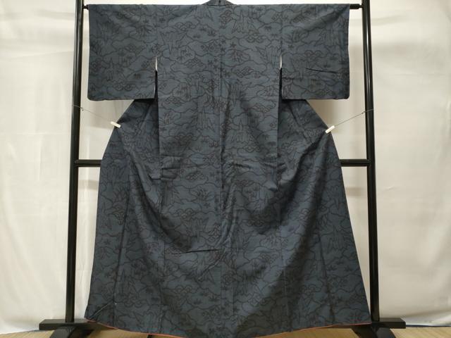 平和屋着物■結城紬 80亀甲 雲取り折り鶴花文 正絹 逸品 CABH8877ev