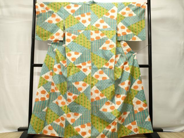 平和屋着物■上質な紬 切嵌格子花唐草文 やまと誂製 正絹 逸品 CABH8883ev