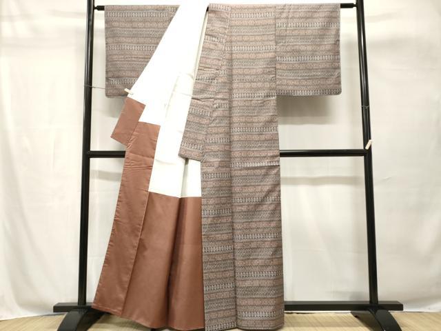 平和屋着物■上質な紬 横段花文 正絹 逸品 CABH8885ev