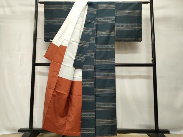 平和屋着物■上質な紬 横段抽象文 正絹 逸品 CABH8886ev