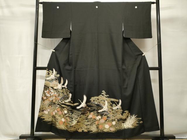 平和屋着物■豪華黒留袖 駒刺繍 飛鶴御所解文 金彩 正絹 逸品 CABH8889ev