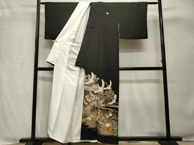 平和屋着物■豪華黒留袖 駒刺繍 飛鶴御所解文 金彩 正絹 逸品 CABH8889ev