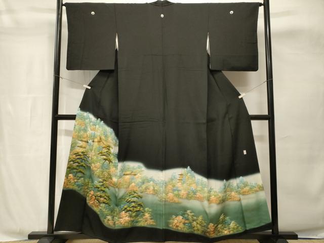 平和屋着物■豪華黒留袖 樹林風景文 暈し染め 金彩 正絹 逸品 CABH8891ev